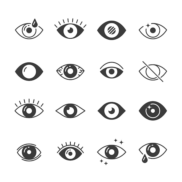 Eye icons. human vision and view signs. visible, sleep and observe symbols