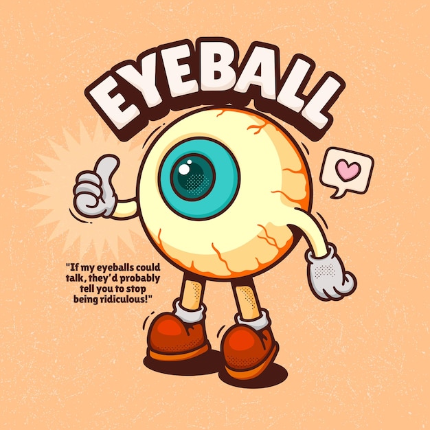 Eyeball Trendy Retro Cartoon Vector Hand Drawn