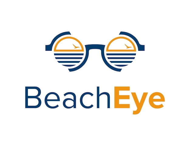 Очки с пляжем и птицей наброски простой гладкий современный дизайн логотипа вектор