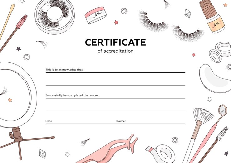  Eyelash extension certificate template Premium Vector