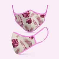 Free vector fabric face mask with pink monstera leaves