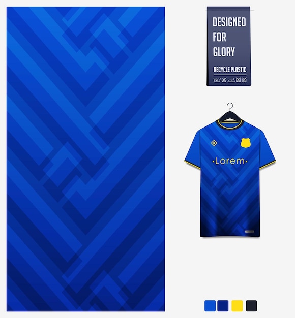 Дизайн рисунка ткани для футбольной майки или футбольного комплекта геометрический узор на синем фоне Premium векторы