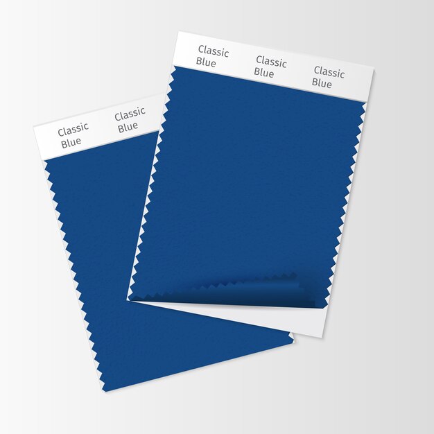 Fabric samples, textile swatch template for interior design mood board with Classic Blue