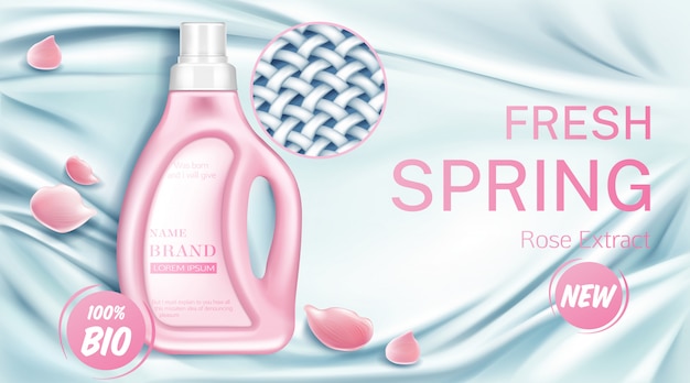 Free vector fabric softener bottle with rose flower extract