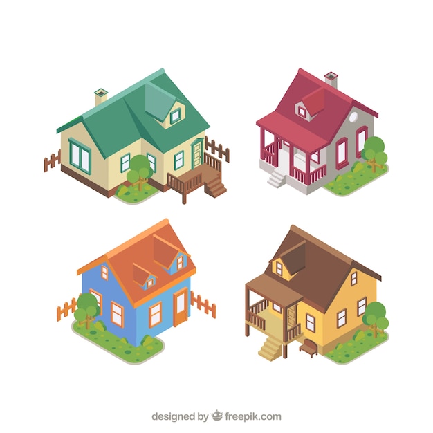 Facades of houses set in isometric style