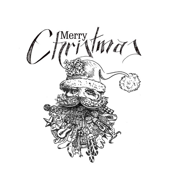 Face of christmas character Santa Claus, Cartoon style Santa Claus Design. Merry Christmas Text - Vector illustration