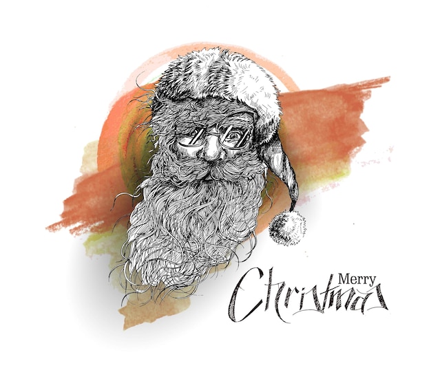 Face of  Christmas Character Santa Claus Design. Merry Christmas Text - Vector illustration