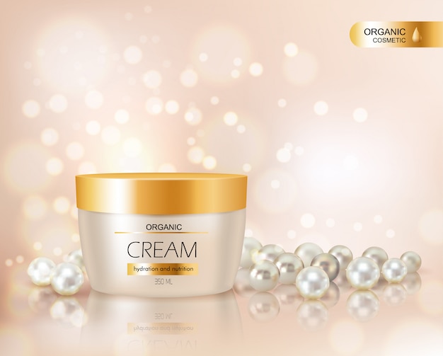 Free vector face cream container and pearls