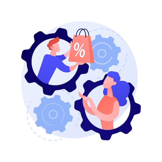 Free vector face to face selling method. personalized shopping, sales assistant and buyer cooperation, sales promotion. personalized marketing strategy.