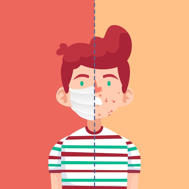 Free vector face mask on and off illustration