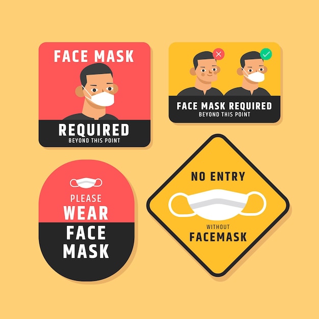 Free vector face mask required sign set