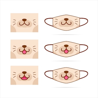 かわいい茶色の猫犬ペット動物口顔イラスト入りフェイスマスク プレミアムベクター かわいい茶色の猫犬ペット動物口顔イラスト入りフェイスマスク プレミアムベクター