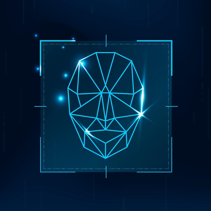 Free Vector face recognition biometric scan cyber security technology in blue tone