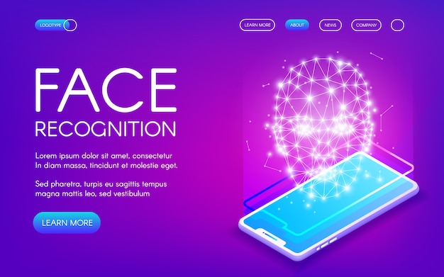 Face recognition technology illustration of digital scanner for personal identity authentication