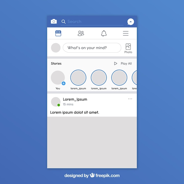 Vettore gratuito interfaccia per app facebook dal design minimalista