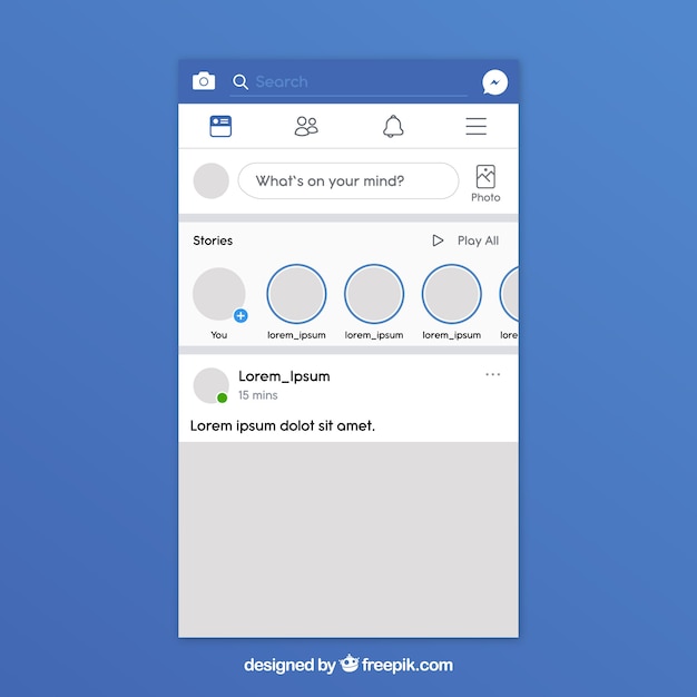 Facebook app interface with minimalist design