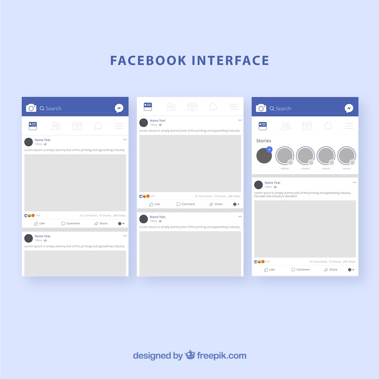 無料Vector ミニマリストデザインのfacebookアプリインターフェース
