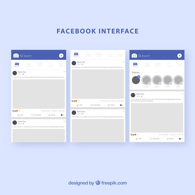 Facebook app interface with minimalist design