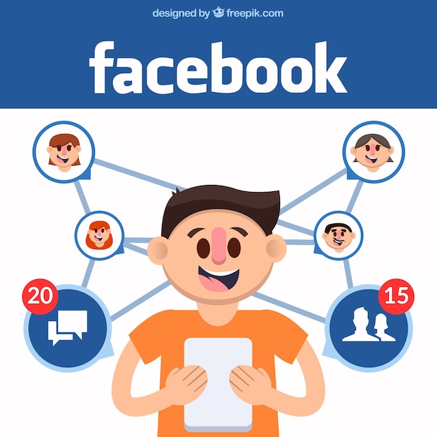 Free vector facebook background with boy connecting with people