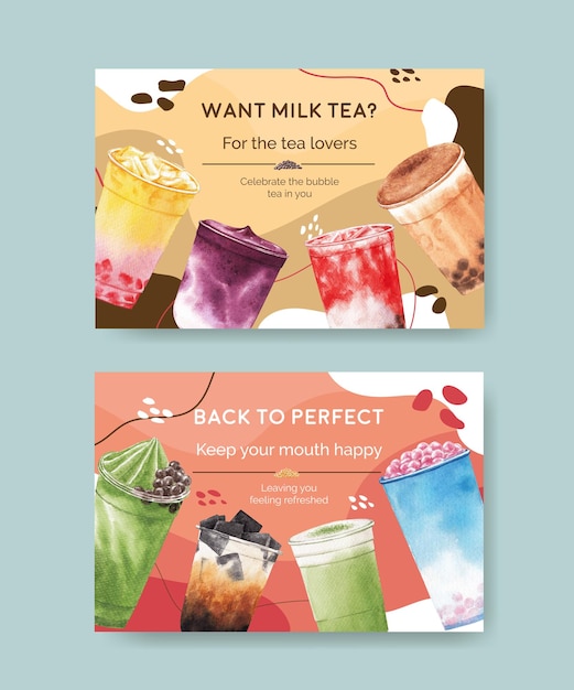 Facebook banner template with bubble milk tea