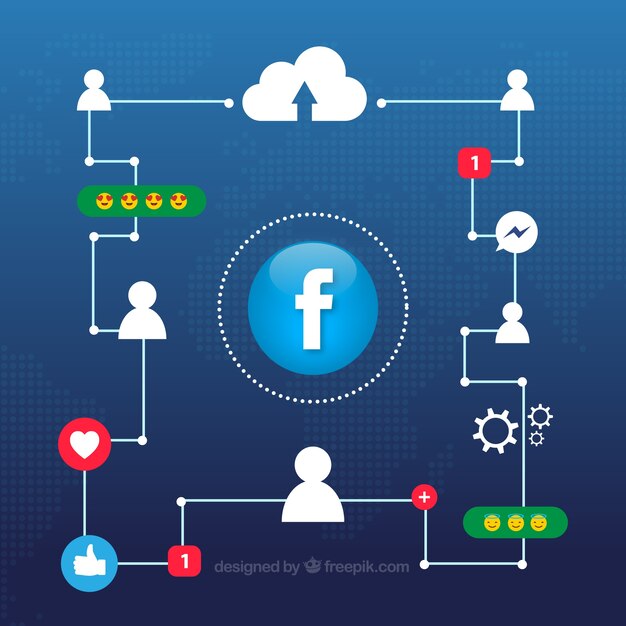 Free vector facebook circuit background with icons