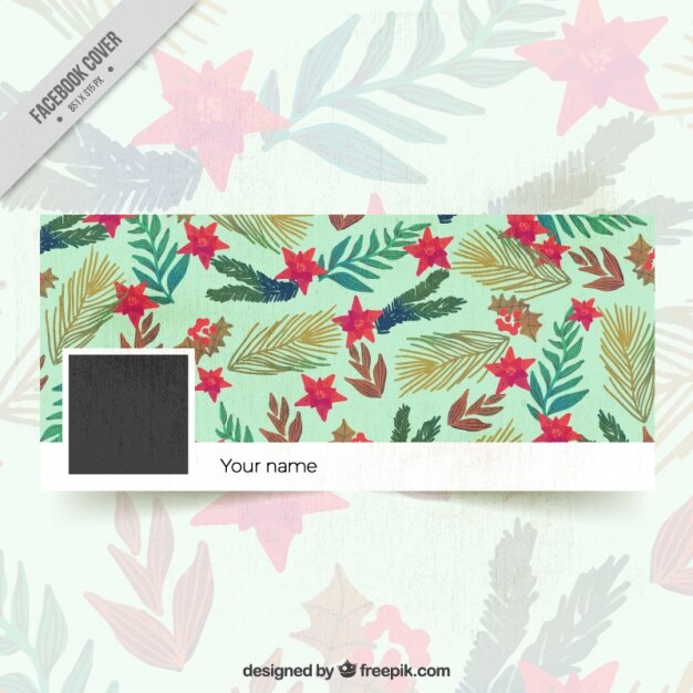 Free Vector facebook cover of leaves and watercolor poinsettias 