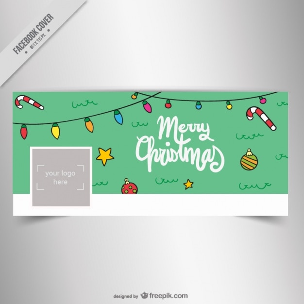 Facebook cover of string lights and christmas elements