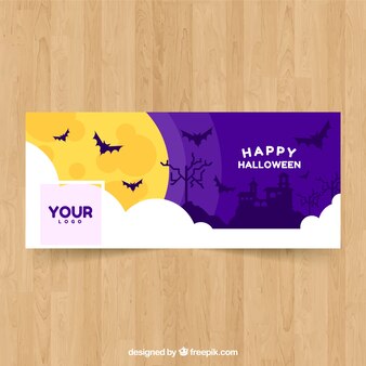 Facebook cover with halloween landscape and bats