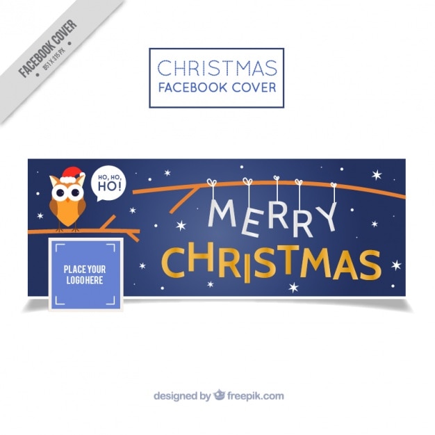 Facebook cover with owl and merry christmas text