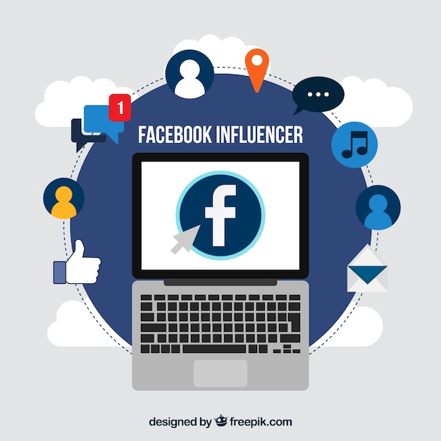 Facebook influencer background with decive and emoticons