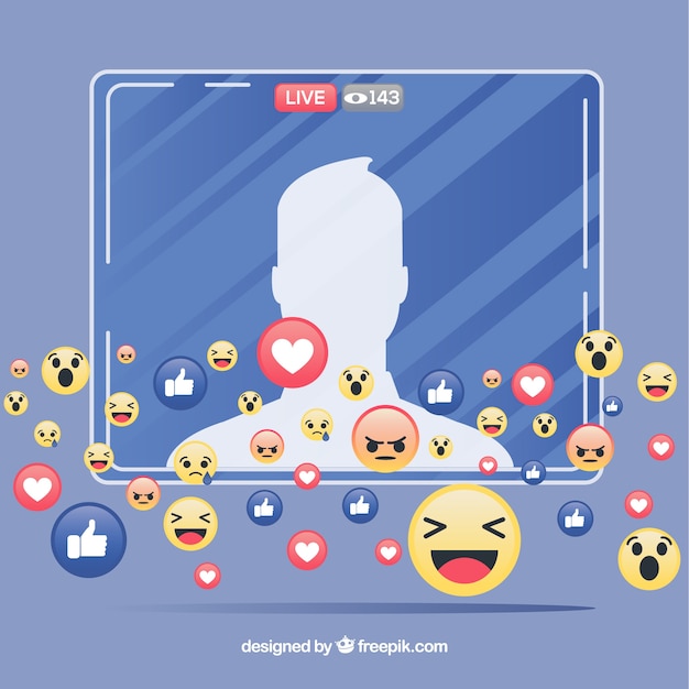 Vettore gratuito sfondo di influencer di facebook con emoticon