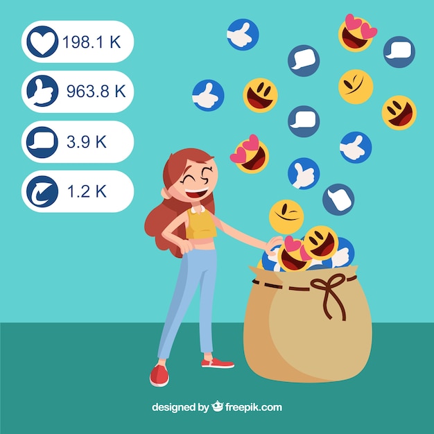 Sfondo di influencer di facebook con emoticon