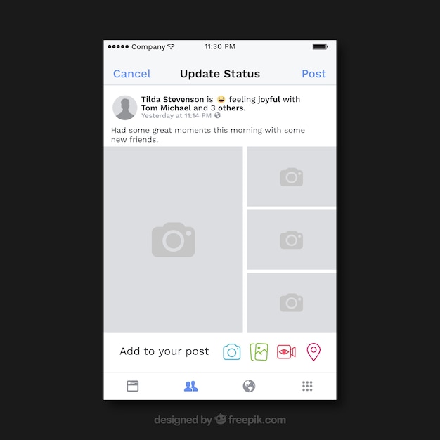 Vettore gratuito post cellulare facebook con design piatto