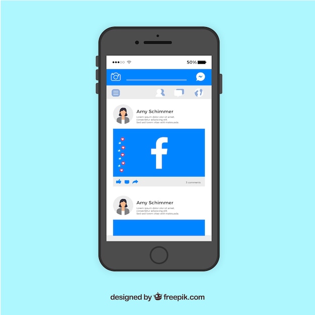 Post cellulare facebook con design piatto