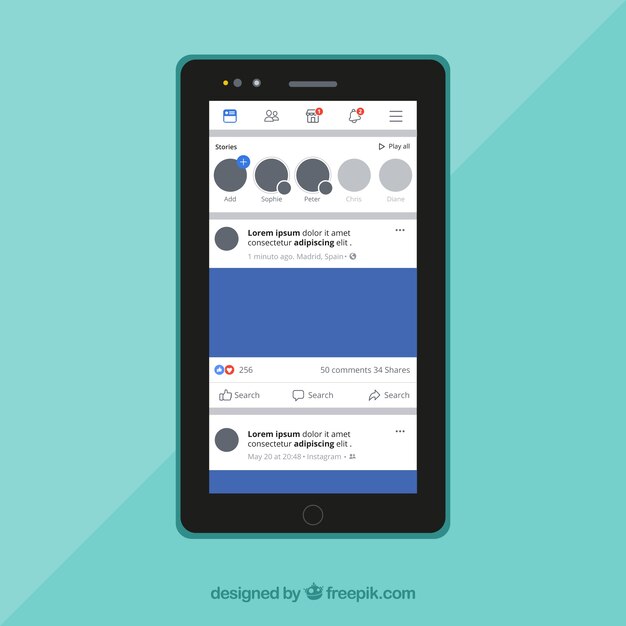 Facebook mobile post with flat design