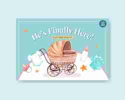 Free vector facebook template with baby shower design concept for social media and online marketing watercolor vector illustration.