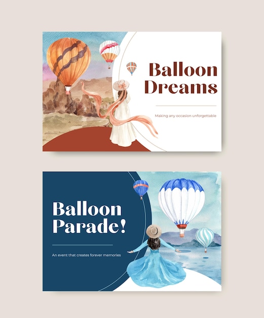 無料ベクター デジタルマーケティングとソーシャルメディアの水彩イラストのためのバルーンフィエスタのコンセプトデザインのfacebookテンプレート
