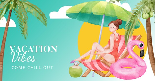 Facebook template with enjoy summer holiday conceptwatercolor stylexDxAxDxA