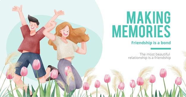 Modello di facebook con concetto di ricordi di amicizia in stile acquerello