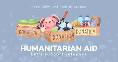 Vettore gratuito modello di facebook con concetto di rifugiati per aiuti umanitari acquerello
