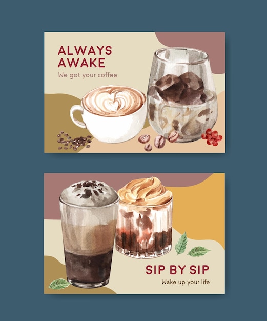 무료 벡터 소셜 미디어 및 온라인 마케팅 수채화를위한 한국 커피 스타일 컨셉의 페이스 북 템플릿