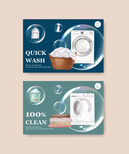 Free vector facebook template with laundry day conceptwatercolor stylexa