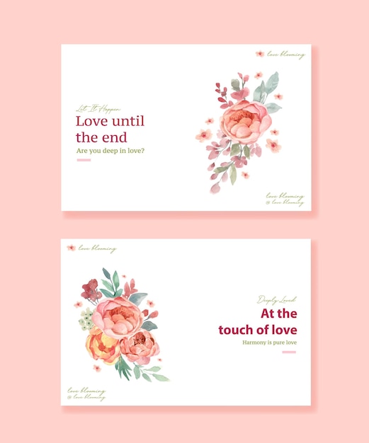 Free vector facebook template with love blooming concept design for social media and online community watercolor illustration