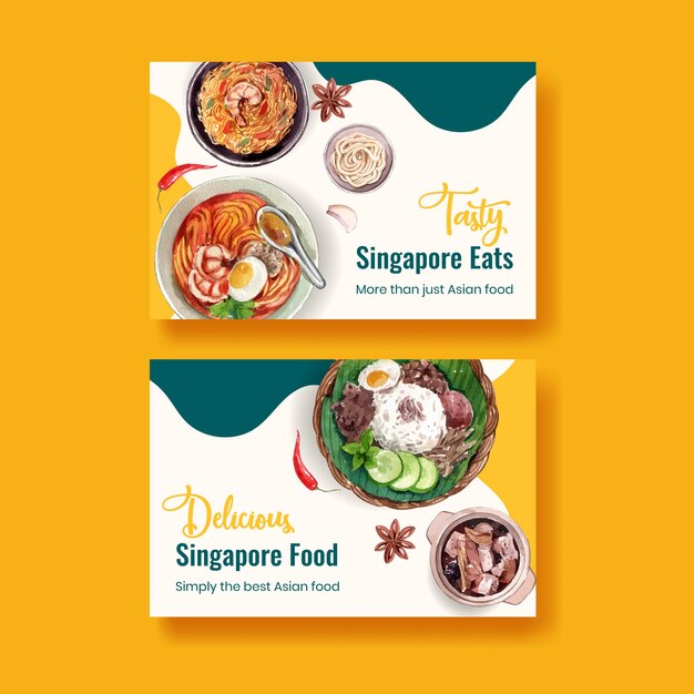 Facebook template with Singapore cuisine concept,watercolor style