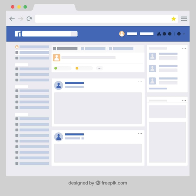 Interfaccia web di facebook con design minimalista