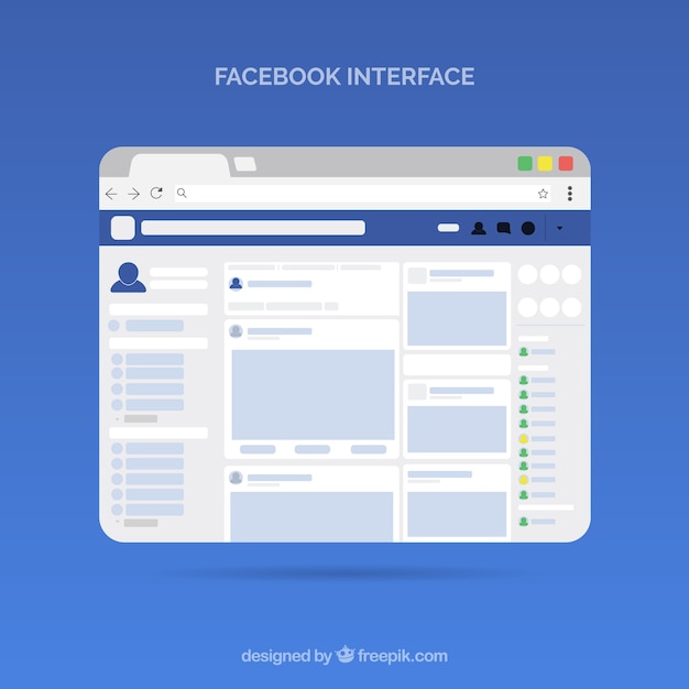 Interfaccia web di facebook con design minimalista
