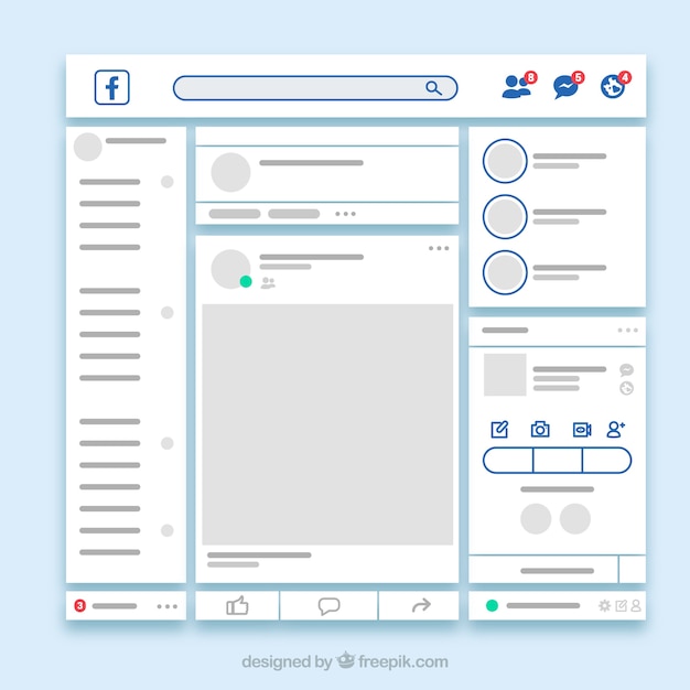 Веб-интерфейс Facebook с минималистским дизайном