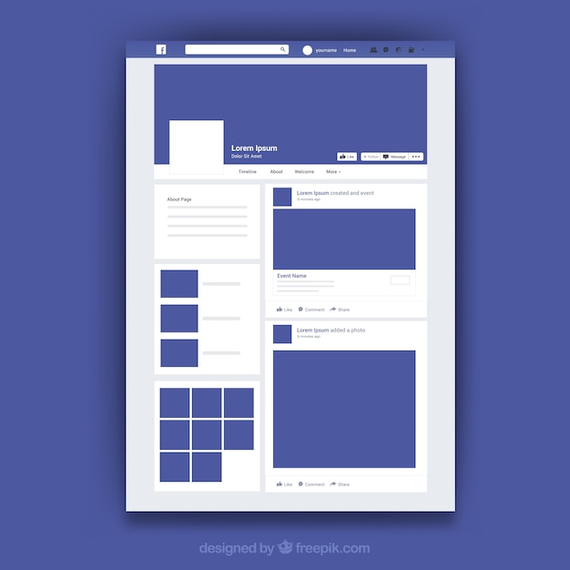 Vettore gratuito interfaccia web di facebook con design minimalista