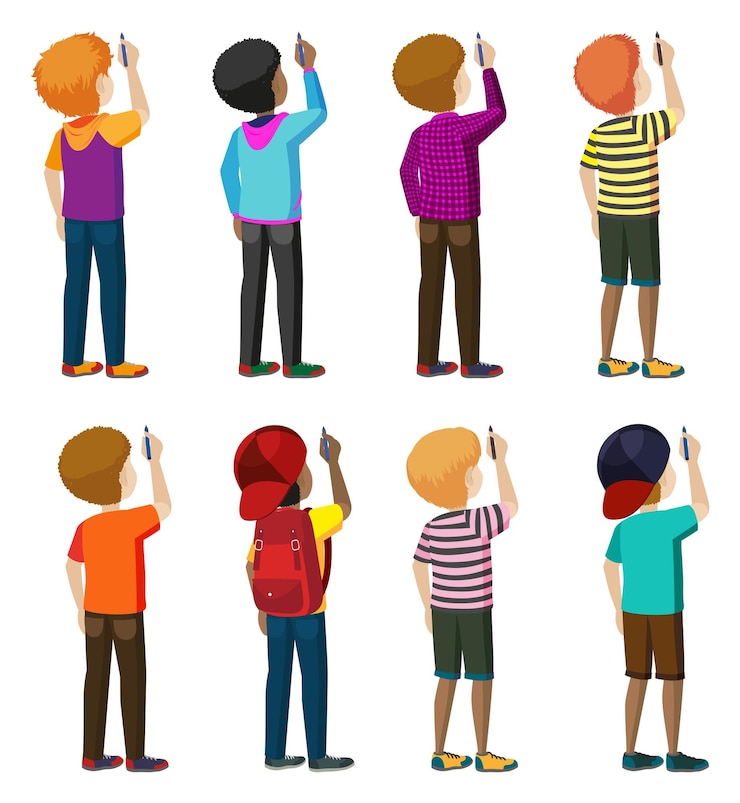 Free Vector faceless male teenagers writing