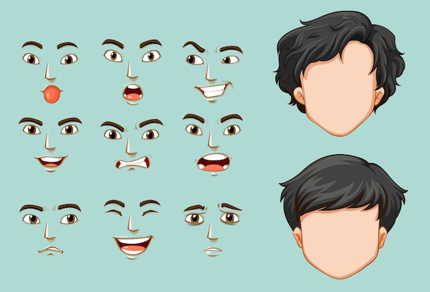 Faceless man and different faces with emotions Free Vector